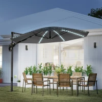 Outsunny Aluminium Zweefparasol LED Zonne-Energie Ø300 cm Hoogte Verstelbaar Parasol met Zwengel Stander UV50+ Donkergrijs(m-10)