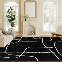 HOMCOM Modern Fluffy Area Rug, Geometric Pattern Washable Rug, Soft High Pile Floor Carpet for Living Room, Bedroom, Dining Room, Home Office, 170 x 120 cm, Black(m-10)
