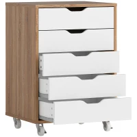 Vinsetto Five-Drawer Filing Cabinet, with Wheels - Oak Brown(m-6)