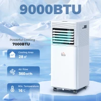 HOMCOM 9000 BTU Portable Air Conditioner for Cooling Dehumidifier Fan, Air Conditioning Unit, with Remote, 24H Timer, Window Mount Kit, R290, A Energy Efficiency(m-2)
