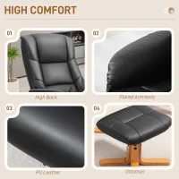 HOMCOM Rocking Recliner Chair with Footstool, PU Leather Recliner Armchair with Wood Base, Upholstered Reclining Chair for Living Room Bedroom, Black(m-6)