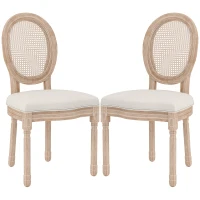 HOMCOM Set de 2 scaune de sufragerie, scaune de bucătărie, design vintage, aspect împletitură Wiener, natural + crem(m-6)