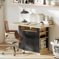 HOMCOM Table à manger ilot central cuisine avec grand plan de travail 4-6 personnes placard 4 portes 110 x 70 x 75,5 cm noir(m-8)