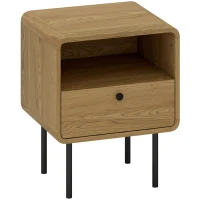 HOMCOM Bedside Table with Drawer and Open Shelf - Oak(m-1)