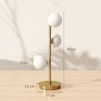 HOMCOM Lampe de chevet avec 3 abat-jours globe, lampe de table moderne avec base en acier et douilles G9, 53H cm, ton laiton(m-3)