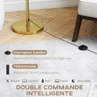 HOMCOM Lampadaire sur pied salon, lampe sur pied dimmable avec télécommande, abat-jour en lin, hauteur réglable 133-168cm, doré(m-5)