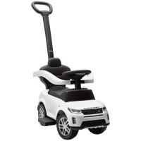 AIYAPLAY Macchina Cavalcabile Licenza Land Rover con Maniglia e Barriera, in PP e Acciaio, 84x40x94.5 cm, Bianco(m-11)