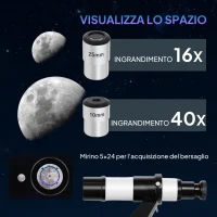 Outsunny Telescopio Astronomico 80mm con Montatura EQ, 2 Lenti Oculari e Adattatore Smartphone, 92x92x130 cm, Bianco e Nero(m-5)