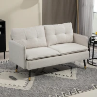 HOMCOM Canapé 2 places, canapé de salon, coussins, assise rembourrée, dossier capitonné, 139 x 68 x 80 cm, crème(m-10)