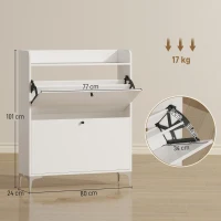 HOMCOM Meuble à chaussures 16 paires, armoire à chaussures avec 2 tiroirs rabattables, étagères réglables, 80x24x101cm, blanc(m-3)