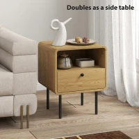 HOMCOM Bedside Table with Drawer and Open Shelf - Oak(m-6)