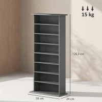 HOMCOM Almacenamiento para CD y DVD con 8 compartimentos y 6 baldas ajustables, capacidad máx. 360 CD/185 DVD y Blu-ray, gris(m-3)