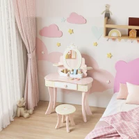 AIYAPLAY Coiffeuse enfant fille table de maquillage 2 en 1 avec 7 accessoires de jeu miroir en acrylique 59,8x29,6x89,8cm rose(m-10)