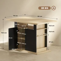 HOMCOM Table à manger ilot central cuisine avec grand plan de travail 4-6 personnes placard 4 portes 110 x 70 x 75,5 cm noir(m-3)