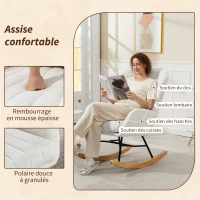 HOMCOM Fauteuil à bascule, rocking chair avec coussin, assise rembourré, dossier haut, 67 x 88 x 104 cm, blanc(m-5)