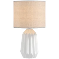 HOMCOM Lampa stołowa, lampka nocna z lnianym abażurem, przełącznik kołyskowy, lampa biurkowa, 22 x 22 x 39 cm, biały(m-11)