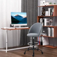 Vinsetto Chaise de bureau assise haute réglable 105-125H cm tabouret de bureau pivotant 360° lin gris(m-10)