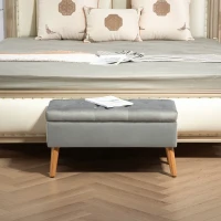 HOMCOM Gestoffeerde Bank met Opbergruimte, Stoffen Bekleding in Fluweel Optiek, Houten Poten, voor Woonkamer, Slaapkamer, Hal, 80 x 35 x 42 cm, Grijs(m-10)