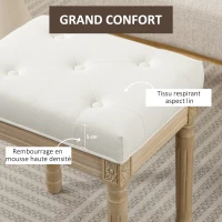 HOMCOM Repose pied salon, ottoman, siège rembourré en tissu aspect lin avec pieds en bois d'hévéa, 42 x 32 x 46,5 cm, beige(m-4)