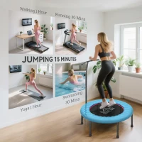 HOMCOM 40" Fitness Trampoline with Adjustable Handle, Rebounder Trampoline, Mini Jumper for Indoor Exercise Workout, Blue(m-7)