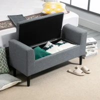 HOMCOM Zitbank met Opbergruimte, Gestoffeerde Bank, Belastbaar tot 130 kg, Linnenlook, Rubberhout, 116 x 44 x 58 cm, Lichtgrijs(m-12)