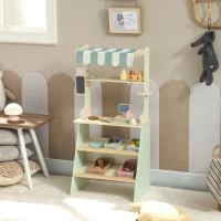 AIYAPLAY Supermarché pour enfant 34 pcs, marchande en bois, tableau noir, caisse enregistreuse et accessoires, 40x30x92,5cm, vert(m-10)