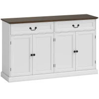 HOMCOM Buffet salon, meuble de rangement avec 4 portes, 2 tiroirs silencieux, étagères réglables, 140x40x85cm, blanc et marron(m-12)