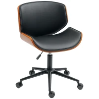 HOMCOM Silla de Escritorio sin Brazos Vintage Giratoria Tapizada en PU Madera Curvada Altura Ajustable Negro y Marrón(m-11)