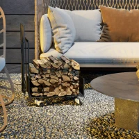 Outsunny Range-bûches porte-bûches avec roues pelle balai tisonnier pince pour intérieur 48l x 30P x 76H cm métal noir(m-10)