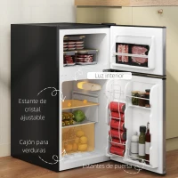 HOMCOM Mini Nevera Silenciosa 88 L Clase E Bajo Encimera Temperatura Regulable 5 Niveles Puerta Reversible Luz Interior Negro(m-5)