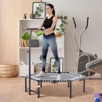 HOMCOM Trampoline de Fitness / Gymnastique Pliable haute performance Ø 122 cm élastiques Bungee + guidon hauteur réglable 122-138 cm gris noir(m-10)