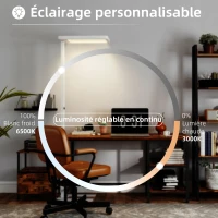 HOMCOM Lampadaire sur pied salon LED dimmable spectre complet pour le soin des yeux télécommande 60 x 32 x 196 cm blanc(m-4)