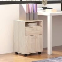 HOMCOM Caisson de bureau à roulettes avec tiroir placard et niche pour documents et dossier suspendu 40 x 35 x 60 cm chêne(m-10)