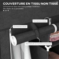 HOMCOM Armoire de rangement en tissu pliable avec 5 étagères, 2 tringles et 3 tiroirs en tissu 125L x 43l x 162.5H cm(m-5)