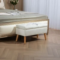 HOMCOM Gestoffeerde Bank met Opbergruimte, Fluweelachtige Stofbekleding, Houten Poten, Voor Woonkamer, Slaapkamer, Hal, 80 x 35 x 42 cm, Wit(m-10)
