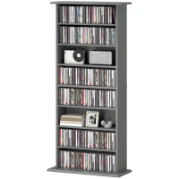 HOMCOM CD and DVD Storage with 8 compartments and 6 adjustable shelves, max capacity 360 CD/185 DVD and Blu-ray, gray(m-7)