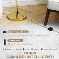 HOMCOM Lampada da Terra con Telecomando e Luminosità Regolabile 3000K-6000K, Paralume in Tessuto, Oro(m-5)