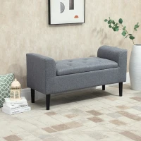 HOMCOM Zitbank met Opbergruimte, Gestoffeerde Bank, Belastbaar tot 130 kg, Linnenlook, Rubberhout, 116 x 44 x 58 cm, Lichtgrijs(m-11)