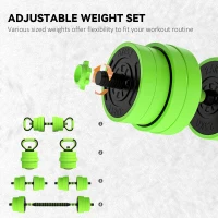 SPORTNOW 30kg Four-In-One Adjustable Weight Dumbbells Set, Barbell, Kettlebell, Push Up Stand - Green(m-5)