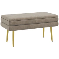 HOMCOM Banc banquette coffre de rangement 2 en 1 assise aspect velours et pieds acier - 79,5L x 37,5P x 43H cm beige et doré(m-12)