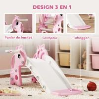 AIYAPLAY Toboggan pour enfants 3 en 1 en forme de girafe avec panier de basket, escalade et ballon, 106 x 51,5 x 52 cm, rose(m-4)