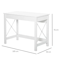 HOMCOM Bureau d'ordinateur, table informatique, style moderne, cadre renforcé en forme X, 105 x 50 x 76 cm, blanc(m-3)