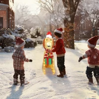 Outsunny Kerstdecoratie, verlichte kerstpuppy met 74 warmwitte LED-lampjes, 64 x 20 x 70 cm, Geel(m-8)