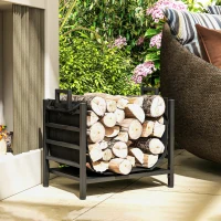 Outsunny Porte-bûches, range-bûches, avec transporteur amovible, intérieure, 49l x 34P x 44H cm, métal, noir(m-10)