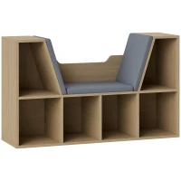 HOMCOM Bibliothèque Banc 2 en 1 Design Contemporain 6 casiers 3 Coussins fournis 102L x 30l x 61H cm Chêne Gris(m-1)