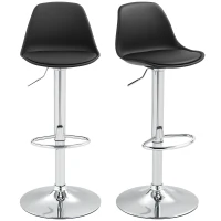 HOMCOM Set 2 Sgabelli da Bar con Schienale e Poggiapiedi, in PP, Pelle PU e Acciaio, 38x42x82-104 cm, Nero(m-10)