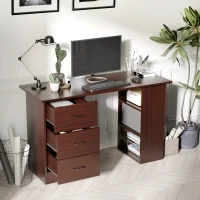HOMCOM Bureau d'ordinateur réversible, table informatique avec 3 tiroirs et 3 étagères ouvertes, 120 x 49 x 72 cm, noyer(m-7)
