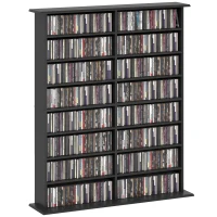 HOMCOM Rangements pour CD et DVD avec 16 compartiments et 12 étagères réglables capacité max. 720 CD/396 DVD et Blu-ray noir(m-11)