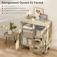 HOMCOM Buffet salon, meuble de rangement, 2 portes, 2 tiroirs, étagère réglable, compartiment ouvert, 80x40x90cm, bois naturel(m-4)