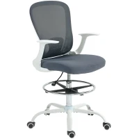 HOMCOM Chaise bureau ergonomique avec repose-pieds ajustable et accoudoirs relevables, hauteur réglable, 59x62x99-119cm, gris(m-1)